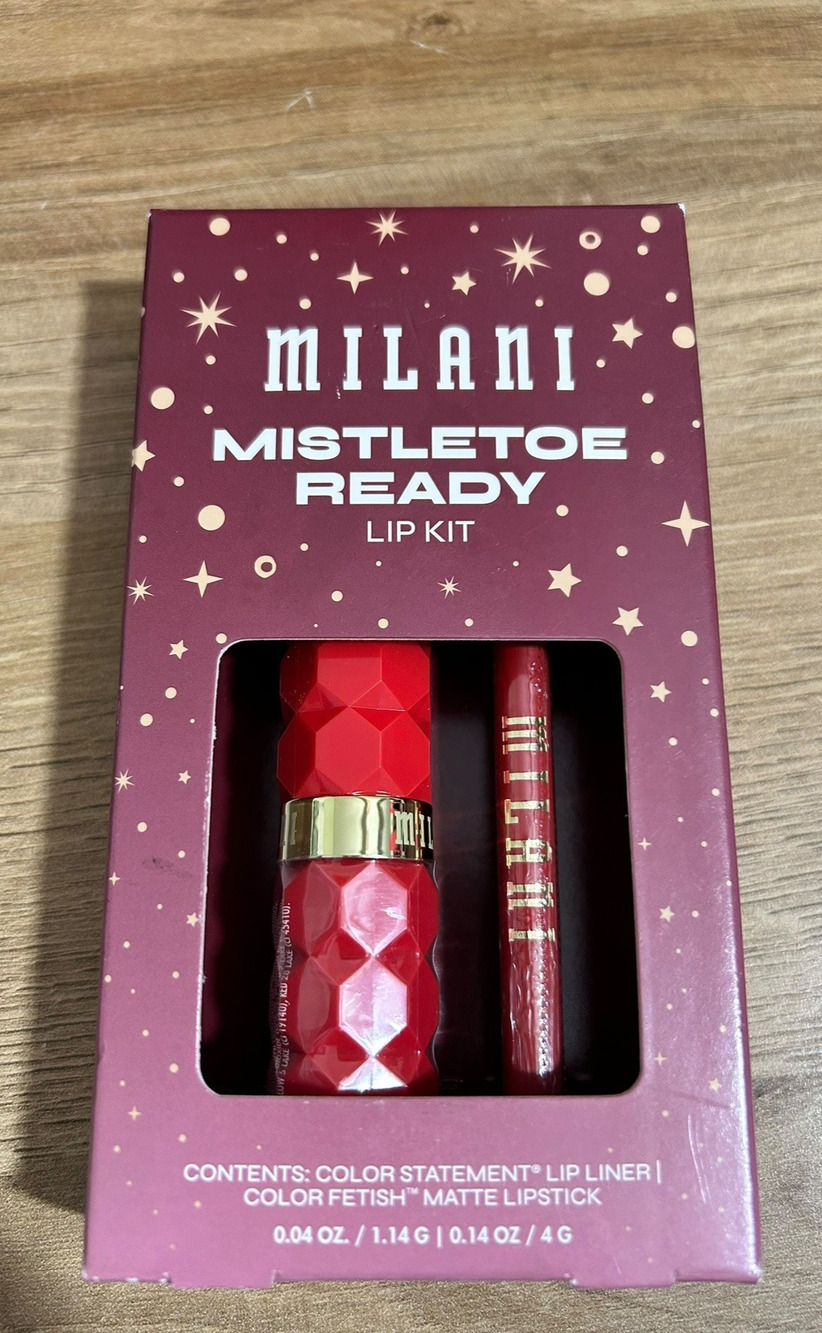Milani Mistletoe Ready Lip Kit Fetish Matte Lipstick 02 True Red 390 Red Flag